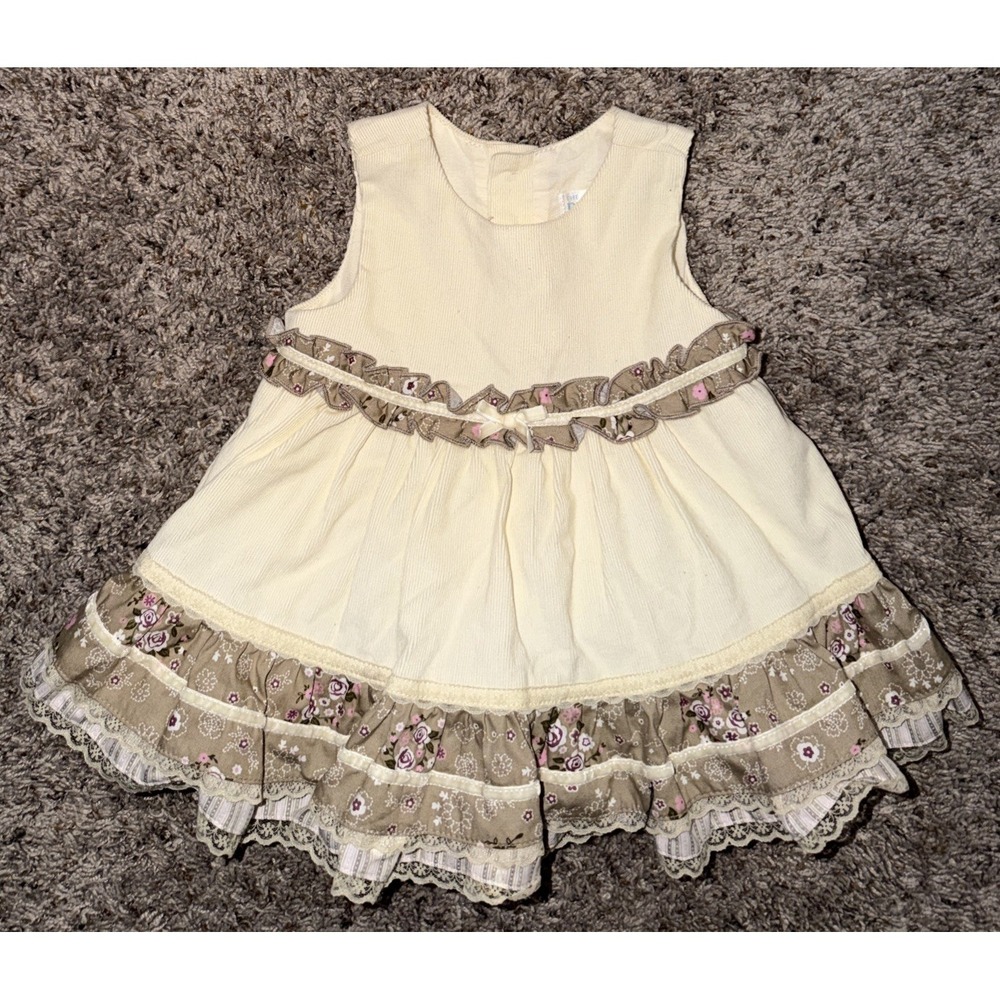 The Childrens Place Floral Lace Adorable Dress Corduroy Beige 0-3 Months Cottage